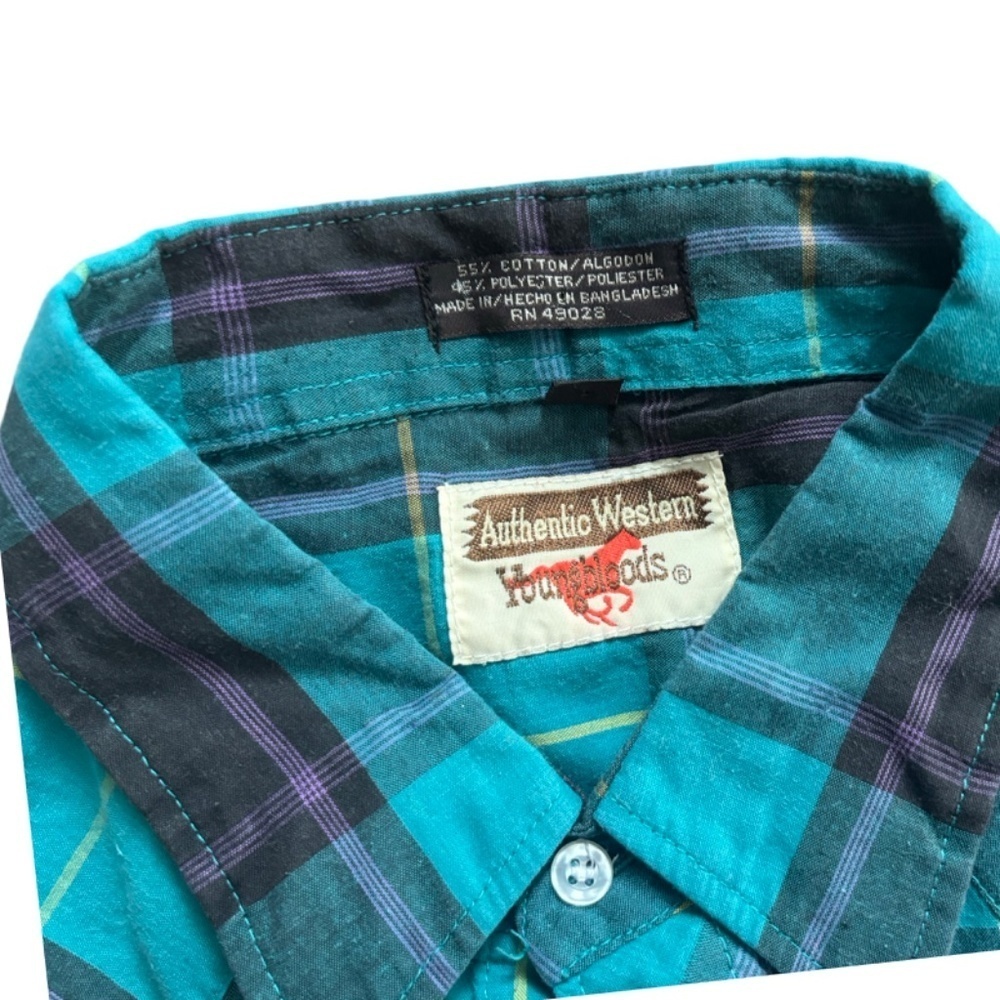 Vintage "Authentic Western Youngbloods" Pearl Snap down - Flannel check- L - Picture 3 of 4